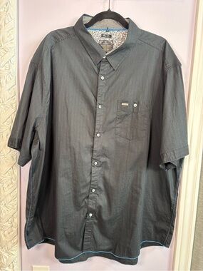 Point Zero Men’s Short Sleeve Easy Iron Button-Down Shirt - Black with Blue Trim